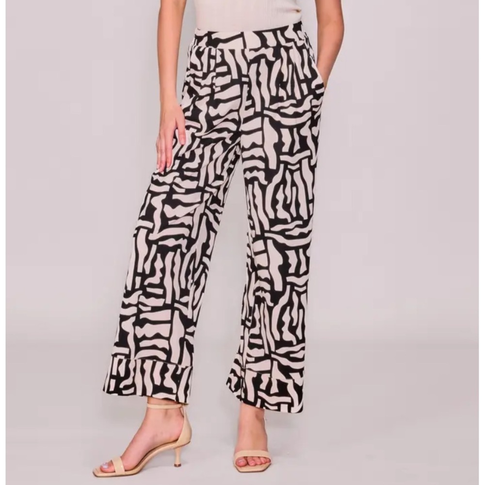 MELLODAY Black & Cream Abstract-Print Wide Leg Pants